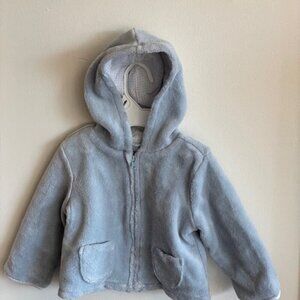 JANIE AND JACK Sherpa Hooded Jacket Zip Front Blue Gray 6-12 Months